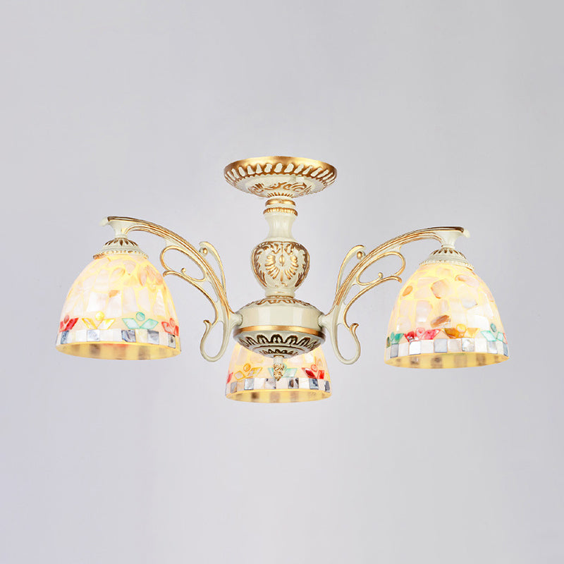 Traditional Shell Chandelier - Beige Bowl Ceiling Light Fixture for Dining Room - 3/5/6 Lights