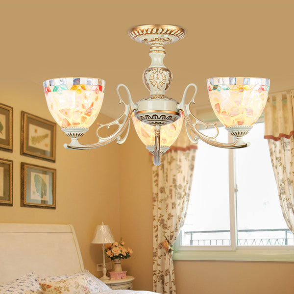 Traditional Beige Shell Chandelier Lighting With Bowl Ceiling Fixture - 3/5/6 Lights For Dining Room