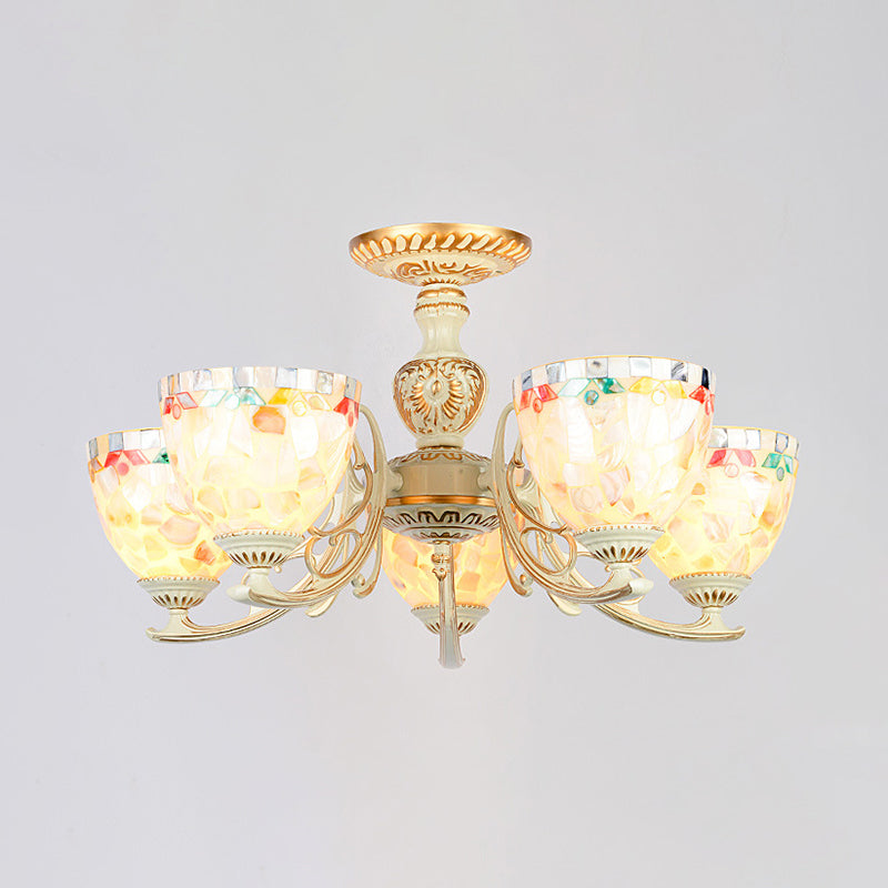 Traditional Shell Chandelier - Beige Bowl Ceiling Light Fixture for Dining Room - 3/5/6 Lights