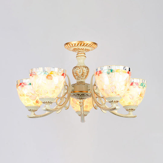 Traditional Shell Chandelier - Beige Bowl Ceiling Light Fixture for Dining Room - 3/5/6 Lights