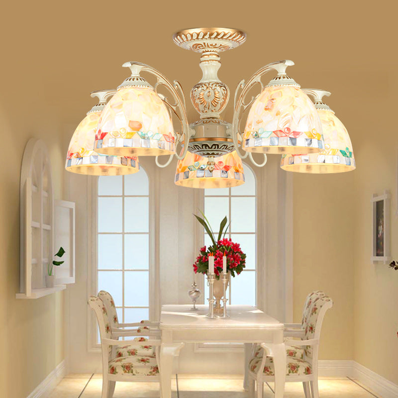 Traditional Beige Shell Chandelier Lighting With Bowl Ceiling Fixture - 3/5/6 Lights For Dining Room