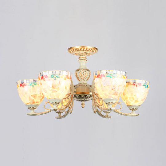 Traditional Shell Chandelier - Beige Bowl Ceiling Light Fixture for Dining Room - 3/5/6 Lights