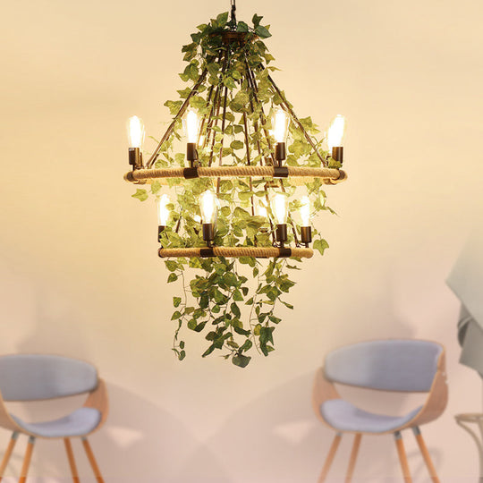 Valeria - Industrial Metal Round Chandelier Light with Plant Decoration