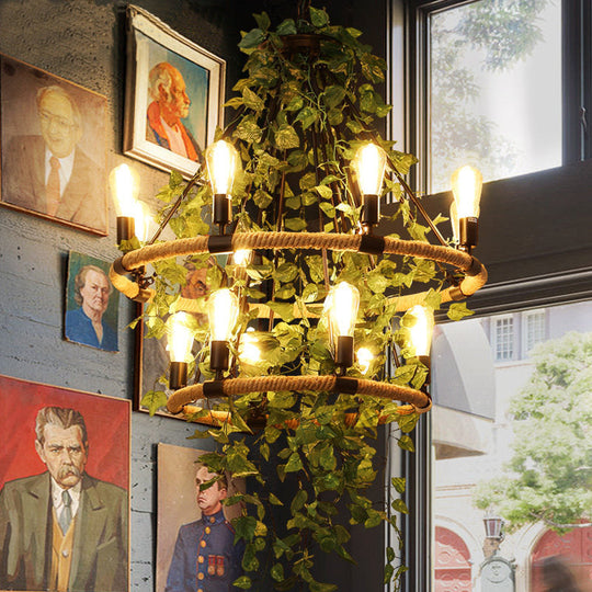 Valeria - Industrial Metal Round Chandelier Light With Plant Decoration