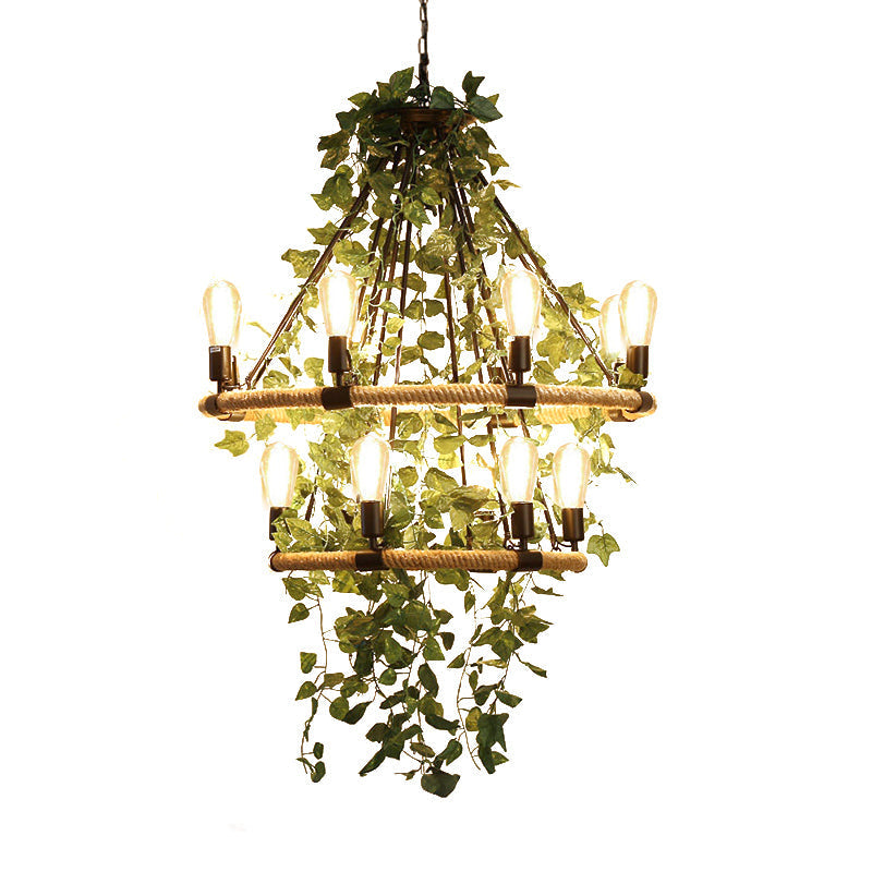 Valeria - Industrial Metal Round Chandelier Light with Plant Decoration