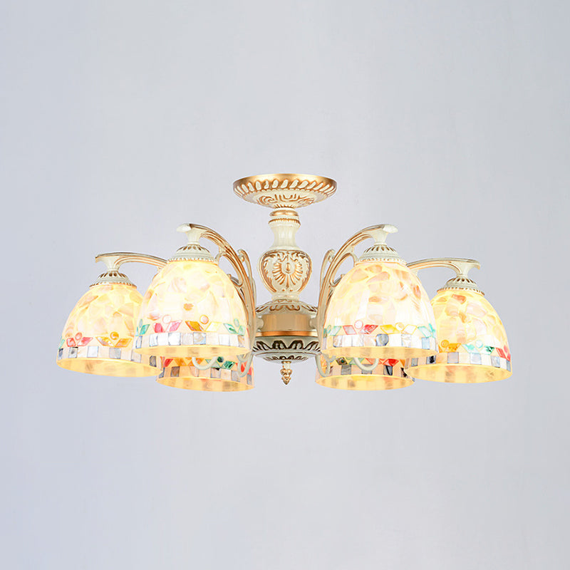 Traditional Shell Chandelier - Beige Bowl Ceiling Light Fixture for Dining Room - 3/5/6 Lights