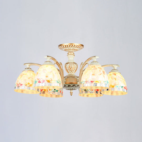 Traditional Shell Chandelier - Beige Bowl Ceiling Light Fixture for Dining Room - 3/5/6 Lights