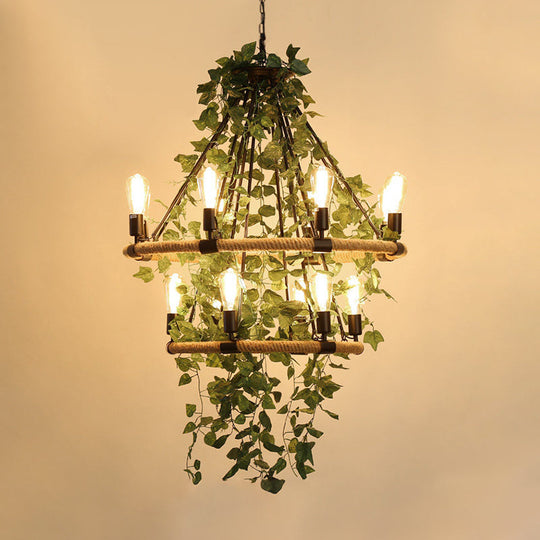 Valeria - Industrial Metal Round Chandelier Light with Plant Decoration