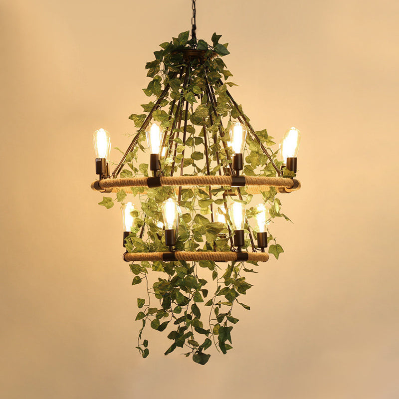 Valeria - Industrial Metal Round Chandelier Light With Plant Decoration