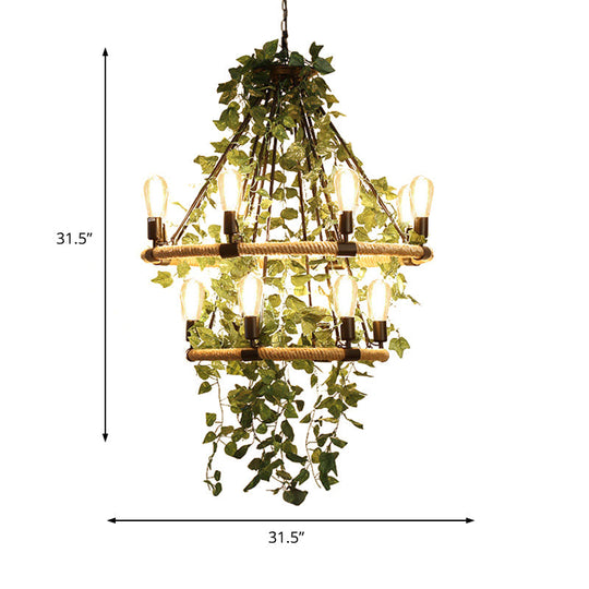 Valeria - Industrial Metal Round Chandelier Light with Plant Decoration