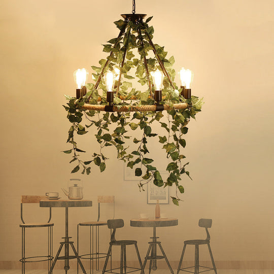 Valeria - Industrial Metal Round Chandelier Light with Plant Decoration