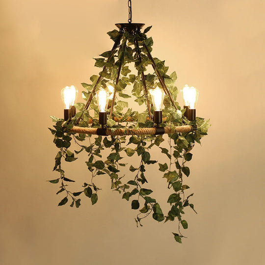 Valeria - Industrial Metal Round Chandelier Light with Plant Decoration