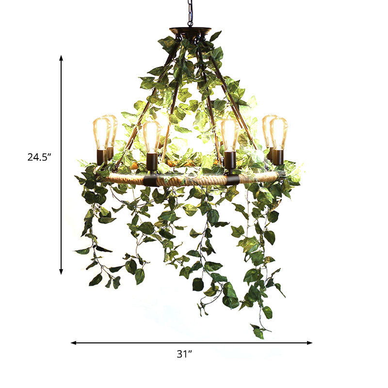 Valeria - Industrial Metal Round Chandelier Light with Plant Decoration