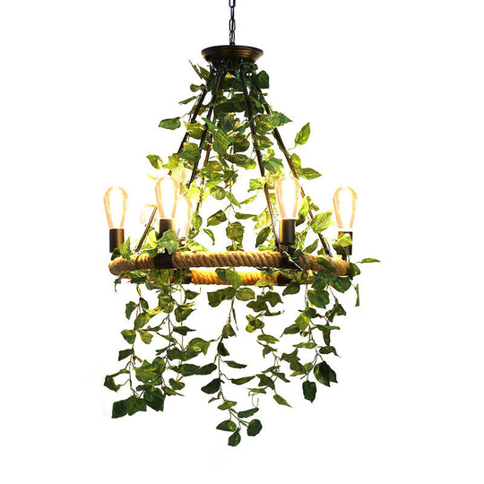 Valeria - Industrial Metal Round Chandelier Light with Plant Decoration