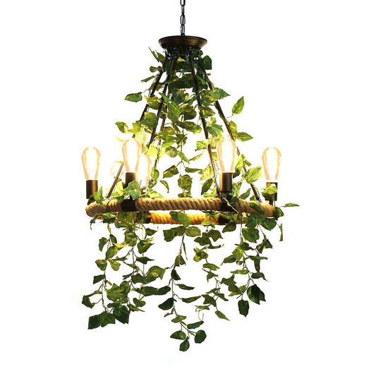 Valeria - Industrial Metal Round Chandelier Light With Plant Decoration