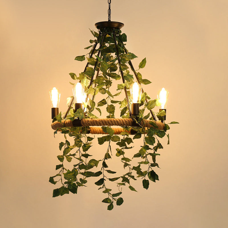 Valeria - Industrial Metal Round Chandelier Light with Plant Decoration