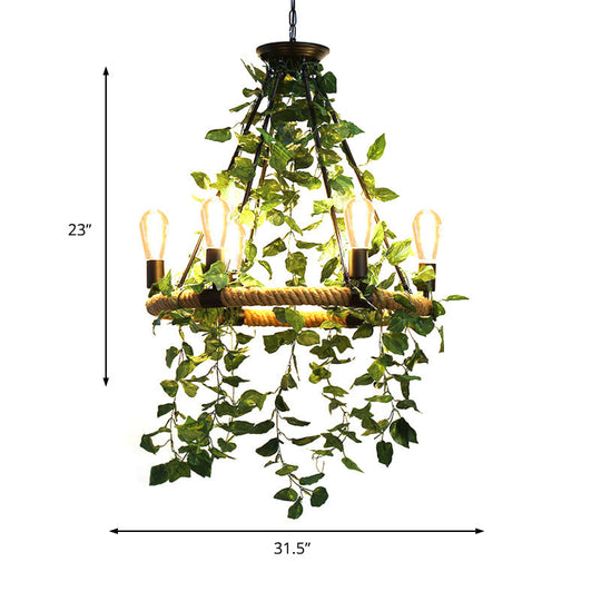 Valeria - Industrial Metal Round Chandelier Light with Plant Decoration