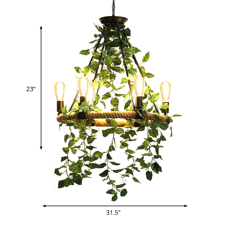 Valeria - Industrial Metal Round Chandelier Light With Plant Decoration