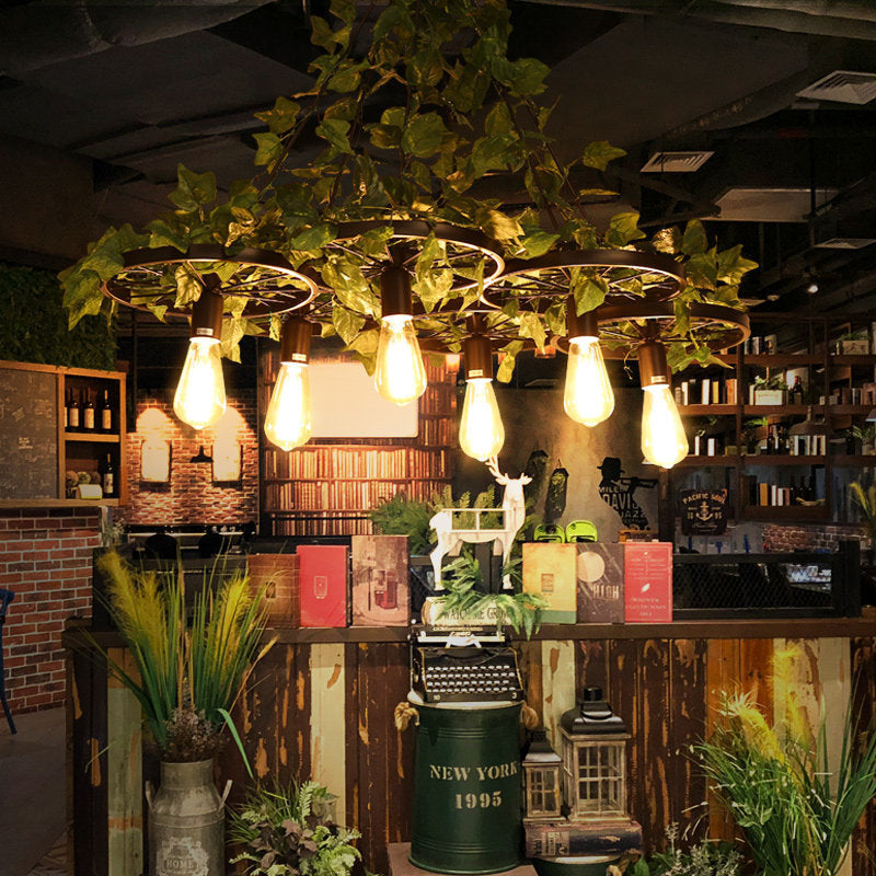 IrÃ¨ne - 6-Head 3/6 Heads Plant Ceiling Chandelier with Bare Bulb Metal Industrial Restaurant LED Pendant Light in Green