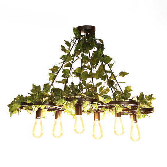 IrÃ¨ne - 6-Head 3/6 Heads Plant Ceiling Chandelier with Bare Bulb Metal Industrial Restaurant LED Pendant Light in Green