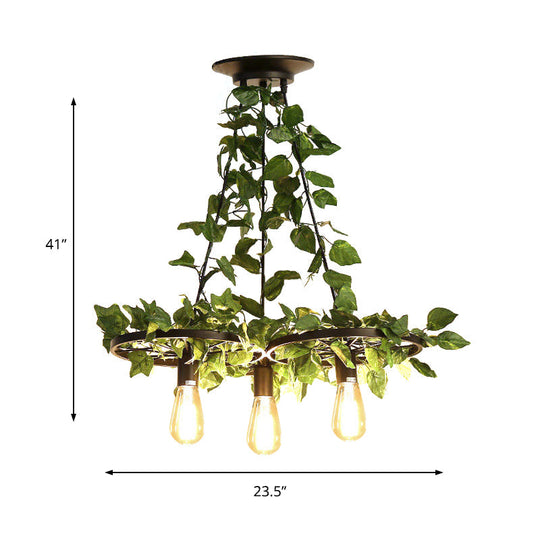 IrÃ¨ne - 6-Head 3/6 Heads Plant Ceiling Chandelier with Bare Bulb Metal Industrial Restaurant LED Pendant Light in Green