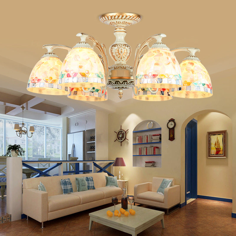 Traditional Beige Shell Chandelier Lighting With Bowl Ceiling Fixture - 3/5/6 Lights For Dining Room