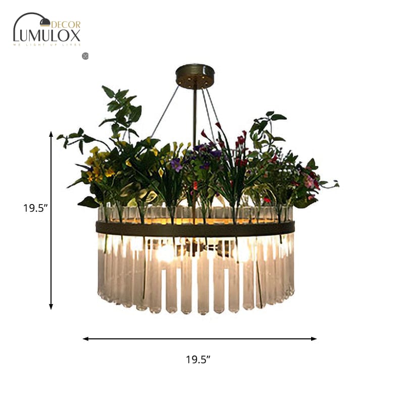 Industrial Metal Restaurant Chandelier Light - 1/2-Tier, Green Plant Pendant Fixture, 4 Bulbs - 19.5"/29.5" W