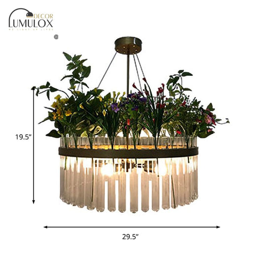 Industrial Metal Restaurant Chandelier Light - 1/2-Tier, Green Plant Pendant Fixture, 4 Bulbs - 19.5"/29.5" W