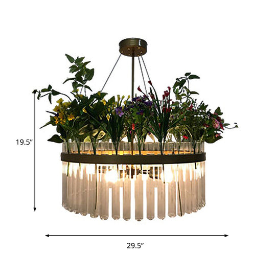 Industrial 4-Bulb Chandelier With Green Plant Pendant 1/2-Tier 19.5/29.5 W