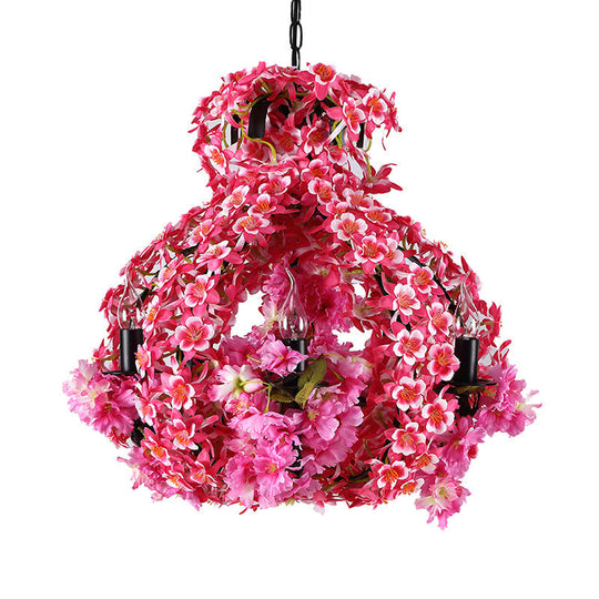 Priscille - Pink 5 Lights Chandelier Lighting with Flower Metal Industrial LED Restaurant Drop Pendant in Pink