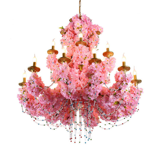 Botein - 12-Head Pink 12 Heads Chandelier Lamp Industrial Metal Candelabra Flower Hanging Light Fixture for Restaurant