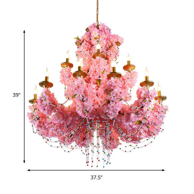 Botein - 12-Head Pink 12 Heads Chandelier Lamp Industrial Metal Candelabra Flower Hanging Light Fixture for Restaurant