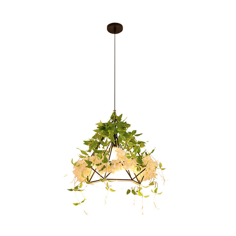 Retro Metal Pendant Light - Cherry Blossom Restaurant Design, White LED, 1 Head, 10"/15"/18" Width