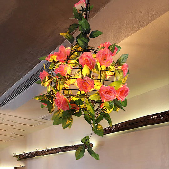 Industrial Maple Leaf/Rose/Plant Metal Pendant Light - Led Hanging Lamp Kit In Pink/Orange/Green