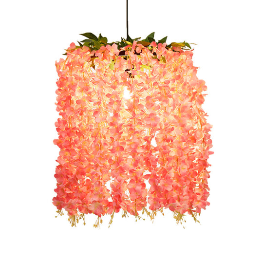 Antique Floral Metal Pendant Restaurant Light in Pink with LED