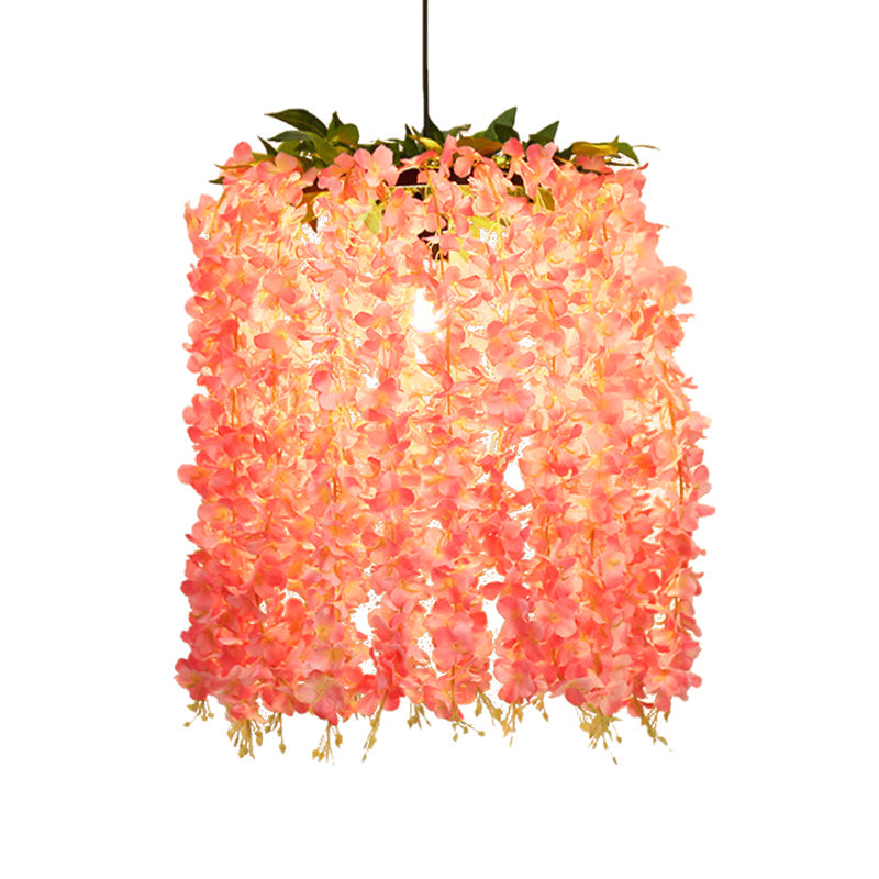 Vintage Pink Floral Metal Pendant Led Ceiling Light For Restaurants - 1 Head Suspension Design