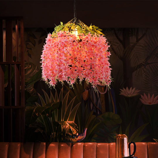 Industrial Metal Blossom Ceiling Pendant with Pink LED Light for Restaurants