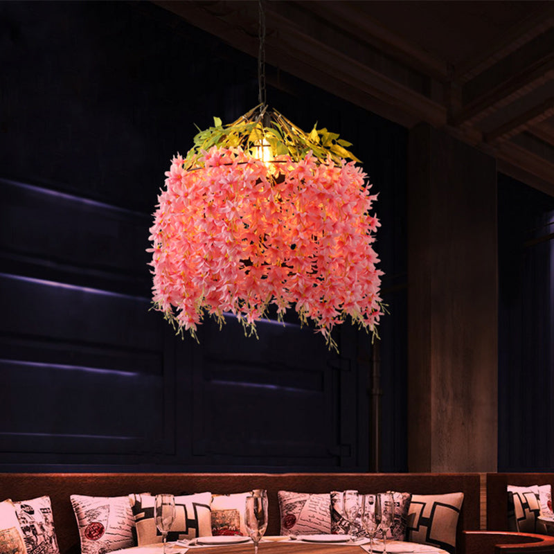 Industrial Metal Blossom Ceiling Pendant with Pink LED Light for Restaurants