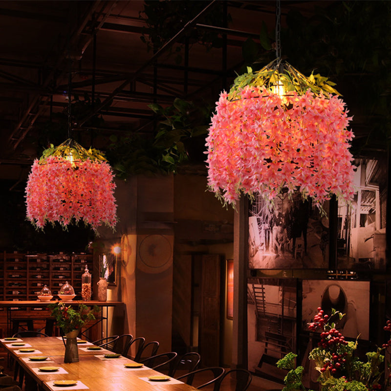 Industrial Metal Blossom Ceiling Pendant with Pink LED Light for Restaurants