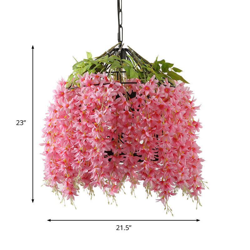 Industrial Metal Blossom Ceiling Pendant with Pink LED Light for Restaurants