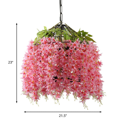 Industrial Metal Blossom Ceiling Pendant with Pink LED Light for Restaurants