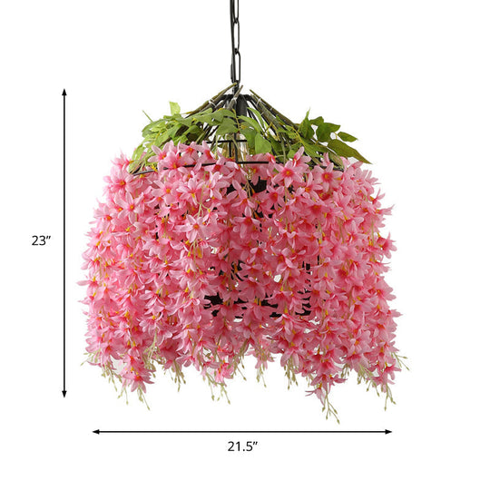 Blossom Led Drop Lamp For Restaurant - Pink Industrial Metal Ceiling Pendant Light