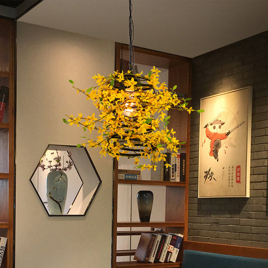 Yellow Metal Bloom Pendant Lamp - Led Industrial Down Lighting For Restaurants