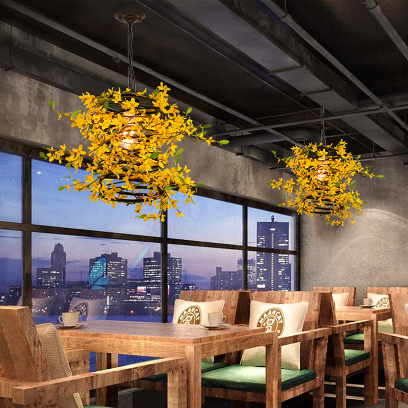 Metal Yellow Drop Lamp - Bloom 1 Head LED Pendant for Restaurant - Industrial Down Lighting