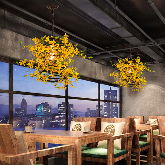 Yellow Metal Bloom Pendant Lamp - Led Industrial Down Lighting For Restaurants