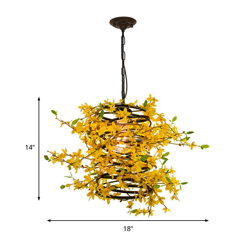 Metal Yellow Drop Lamp - Bloom 1 Head LED Pendant for Restaurant - Industrial Down Lighting