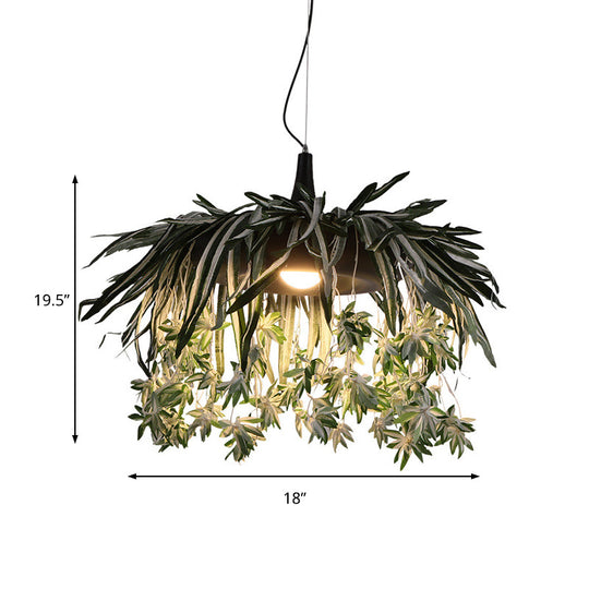 Green Metal Pendant Light: Industrial Plant Down Lighting Led Bulb - Ideal For Restaurants