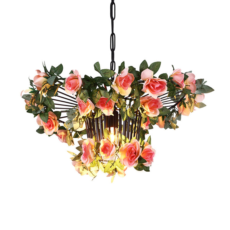 Industrial Pink Metal Pendant Light for Restaurants - 18"/23.5" Wide, 1-Light