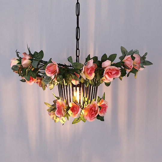 Industrial Pink Metal Pendant Light for Restaurants - 18"/23.5" Wide, 1-Light