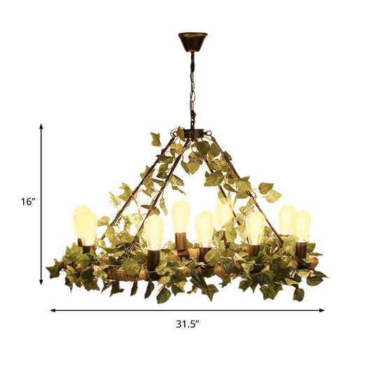 Industrial Metal Led Pendant Light With 10 Bulbs - Pink/Green Finish Perfect For Restaurants